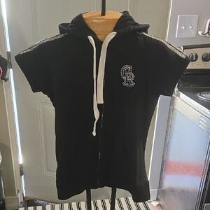 Women's Black Zip-Up Hoodie with White Details